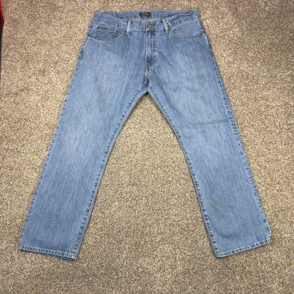 Polo Ralph Lauren Hampton Relaxed Straight Jeans Mens 34 Light Wash Blue Denim